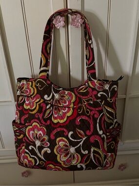 Vera Bradley Quilted Floral Tote in Brown, Pink and Yellow GUC